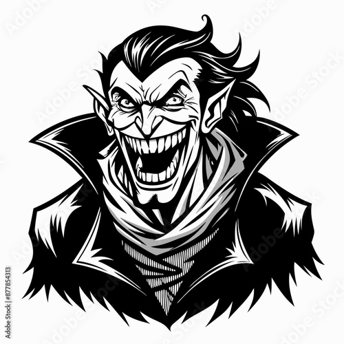 Grinning Vampire with Sharp Fangs Gothic Horror Cartoon Illustration