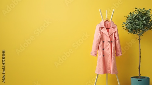 Pink Trench Coat Hanging on a Stand