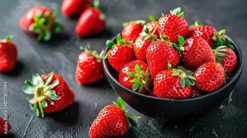 Fresas frescas en un tazón negro