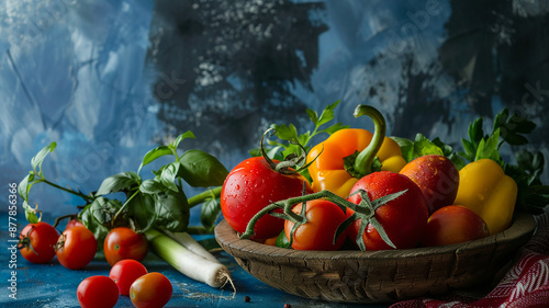 Bodegón de tomates y pimientos frescos