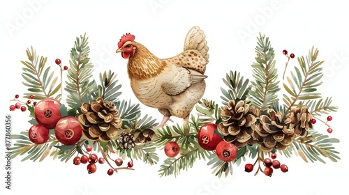 Festive Holiday Chicken Surrounded by Seasonal Decor and Foliage