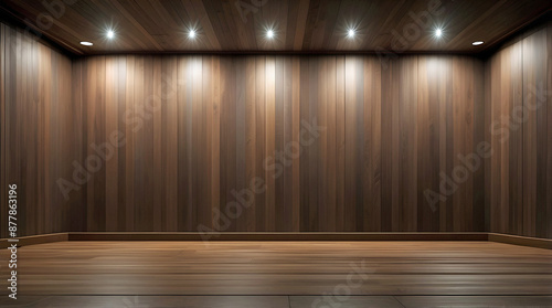 Large Polished Wood Panel Sound Stage Room with Spot Recess Lighting