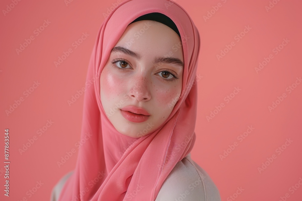 Portrait of a Young Woman in a Pink Hijab