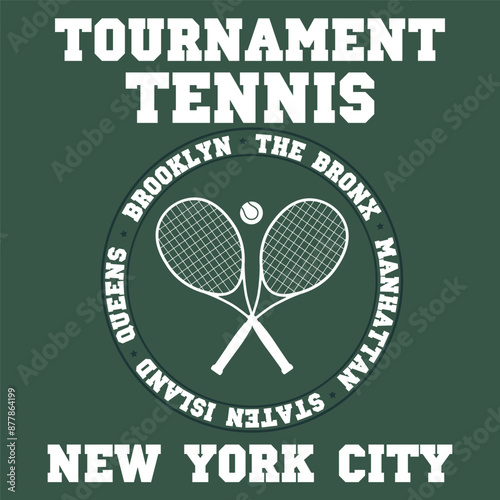 Isolated tennis icon with ball and racquets. T-shirt print or emblem, cloth branding or sport league advertising.