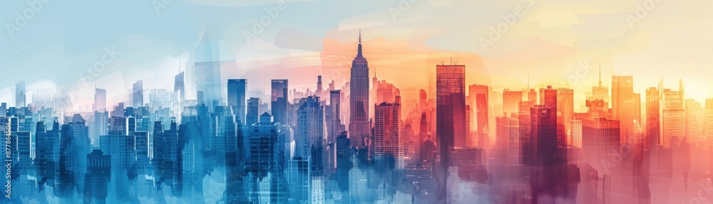 Illuminated Urban Dreamscape - Abstract City Skyline with Gradient Overlays and Artistic Touch, Modern Cityscape Concept Illuminated Urban Dreamscape - Abstract City Skyline with Gradient Overlays and Artistic Touch, Modern Cityscape Concept