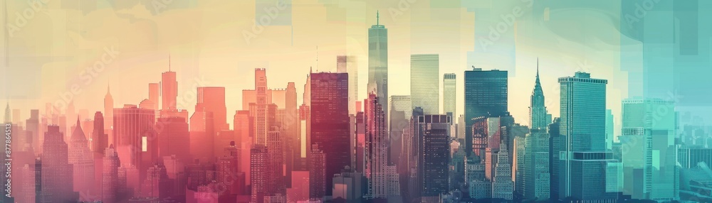 Fototapeta premium Urban Dreamscape: Abstract City Skyline with Gradient Overlays