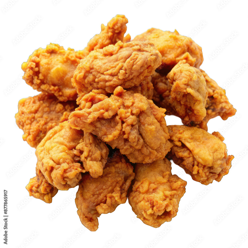 Heap of fried chicken meat top view isolated on transparent background Heap of fried chicken meat top view isolated on transparent background