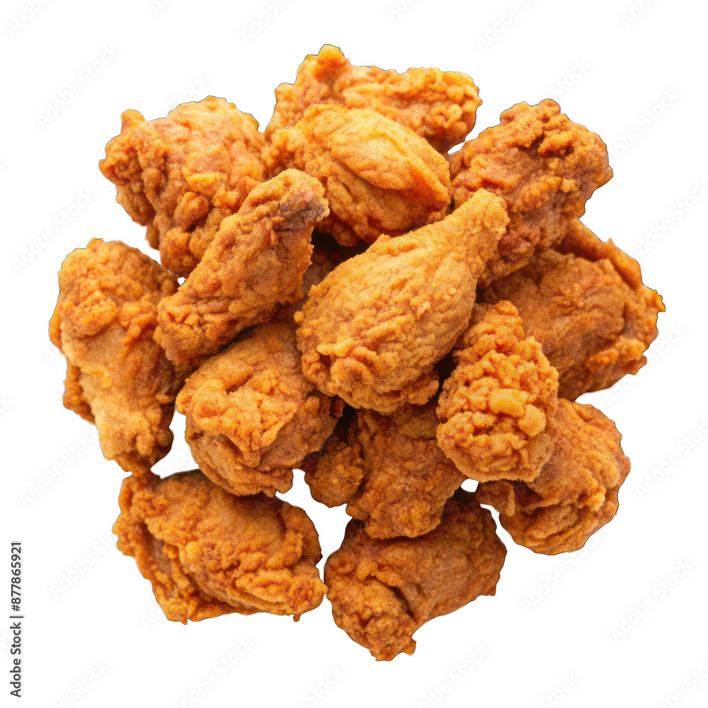 Heap of fried chicken meat top view isolated on transparent background Heap of fried chicken meat top view isolated on transparent background