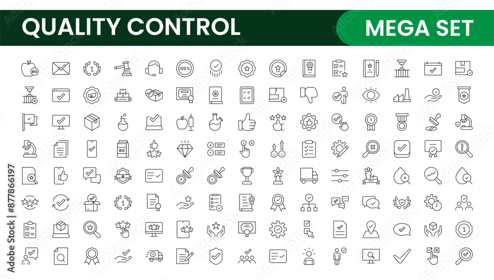 Quality Control line icon set. Included the icons as inspect, QA, qualify, quality control, check, verify, and more. Quality Control line icon set. Included the icons as inspect, QA, qualify, quality control, check, verify, and more.