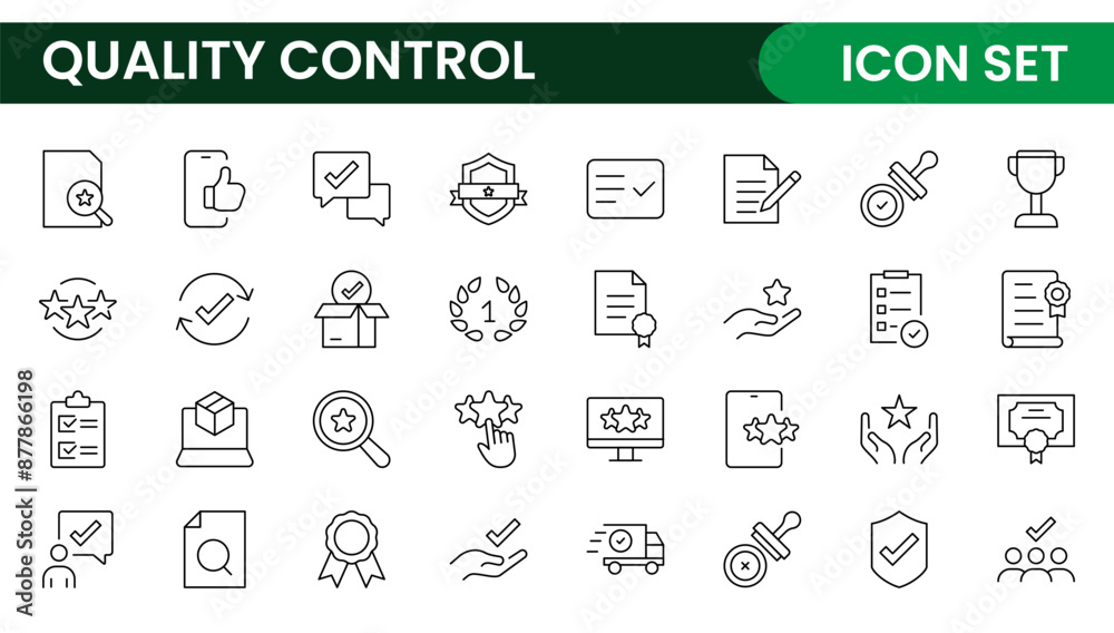 Quality Control line icon set. Included the icons as inspect, QA, qualify, quality control, check, verify, and more. Quality Control line icon set. Included the icons as inspect, QA, qualify, quality control, check, verify, and more.