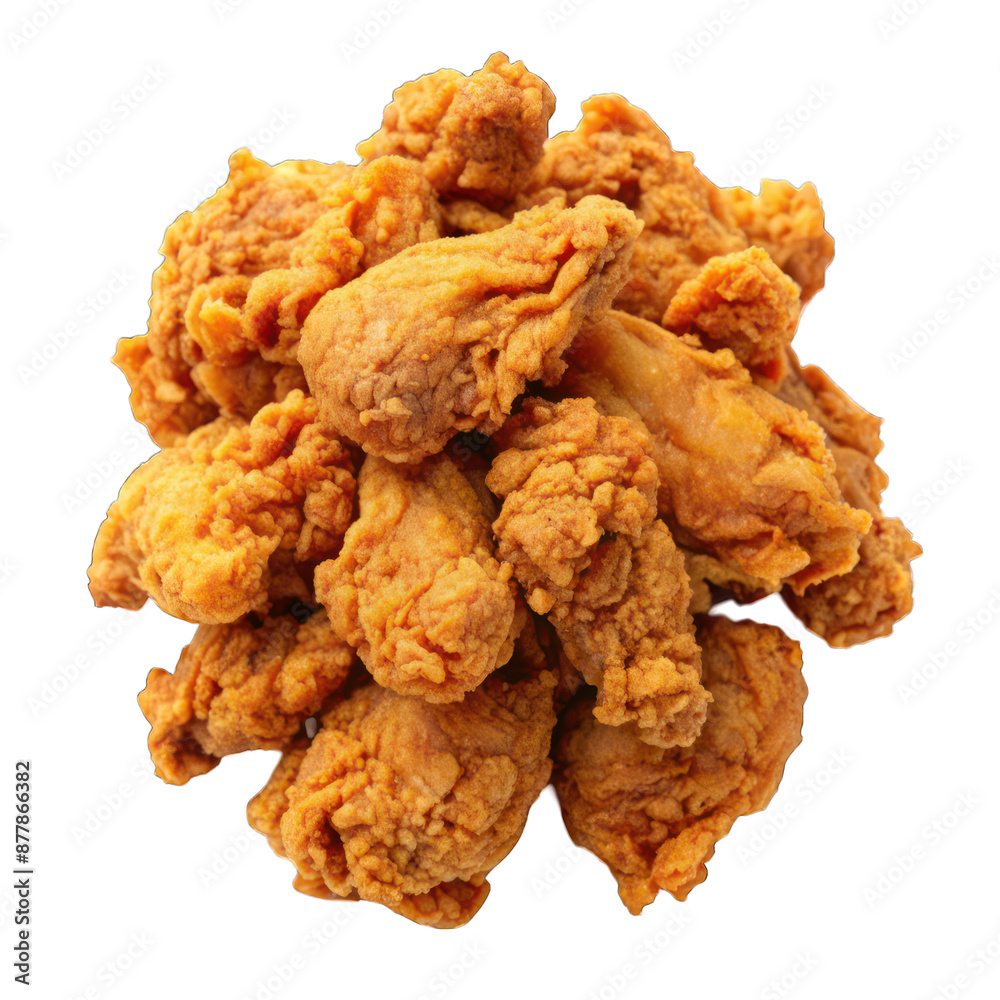 Heap of fried chicken meat top view isolated on transparent background Heap of fried chicken meat top view isolated on transparent background