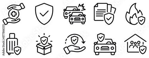 Insurance Icon Set Comprehensive Line Style Collection for Risk Management