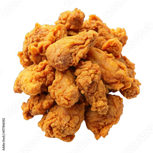 Heap of fried chicken meat top view isolated on transparent background