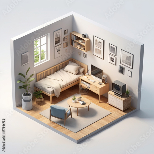3D photo isometric diorama home room isolated on white background © Federico