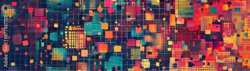 Retro Pixelated Digital Mosaic Pattern with a Vintage Vibe