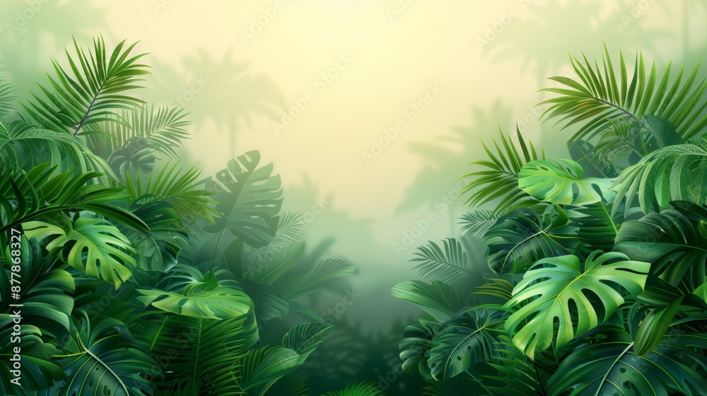 Lush green palm fronds sway in the warm sunlight Lush green palm fronds sway in the warm sunlight