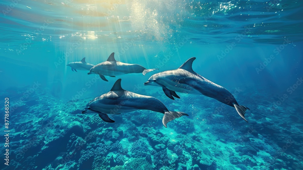 Obraz premium A group of dolphins swimming in the ocean