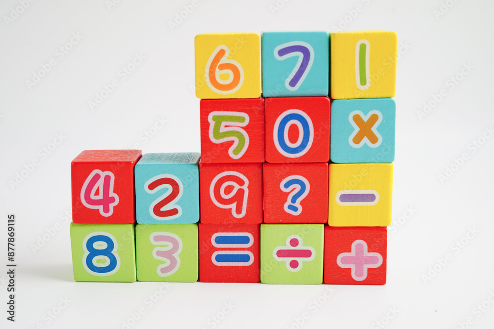Number wood block cubes for learning Mathematic, education math concept. Number wood block cubes for learning Mathematic, education math concept.