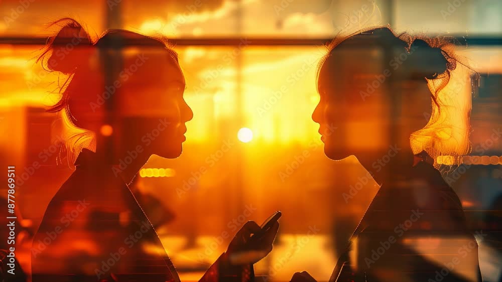 Two silhouettes facing each other at sunset