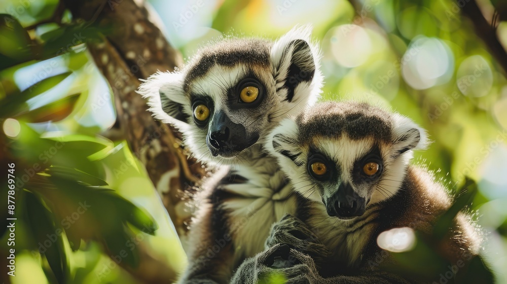 Lemurs in Madagascar with space for text in the trees Lemurs in Madagascar with space for text in the trees