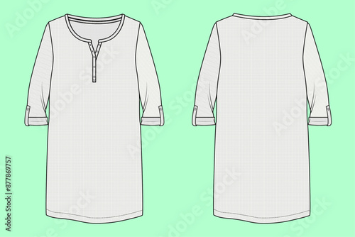 ladies nightwear henle collar long leg tops loungewear fashion illustration flat sketch vector.  photo