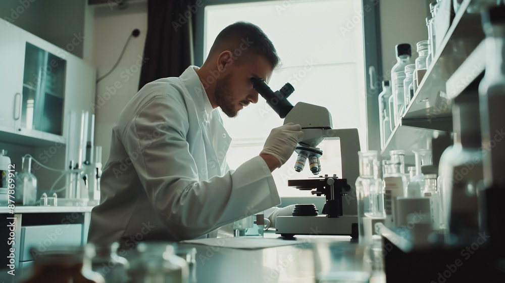 Scientists are using a microscope to look for germs. Scientists are using a microscope to look for germs.