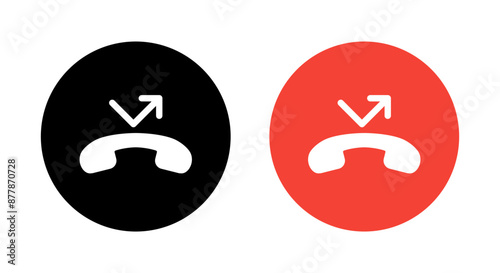 Missed call phone icon on circle background. Miss call sign symbol