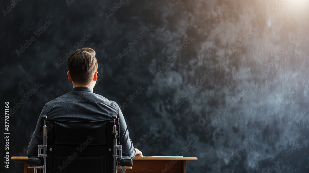 A person with a disability giving a public speech, Disability Pride Month with copy space
