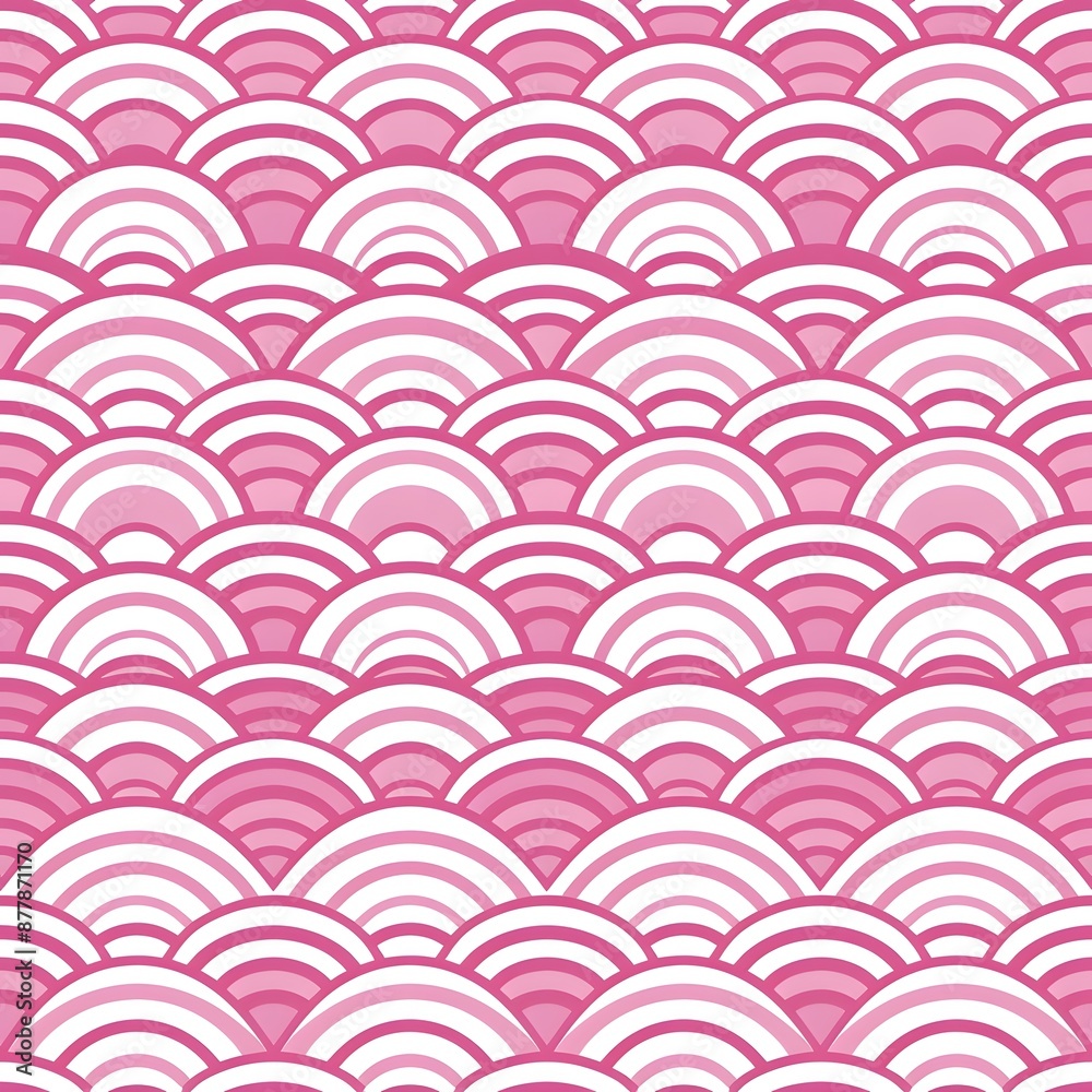 Pink and white seamless wave pattern background with repeated fan-like geometric shapes. Pink and white seamless wave pattern background with repeated fan-like geometric shapes.