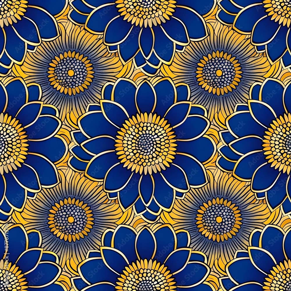 Seamless floral pattern with vibrant blue and yellow flowers, perfect for backgrounds and textiles. Seamless floral pattern with vibrant blue and yellow flowers, perfect for backgrounds and textiles.