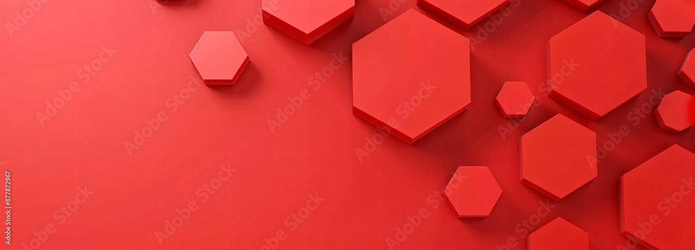 Red background with hexagon shape, red color, flat lay, banner, 3d rendering, abstract background for business presentation, mock up, template design. Red background with hexagon shape, red color, flat lay, banner, 3d rendering, abstract background for business presentation, mock up, template design.
