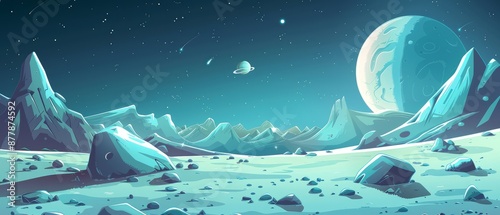 moon space planet surface cartoon vector background galaxy alien outer illustration game fantasy land scene universe crater sky lunar landscape earth ground night blue astronaut rock science world des