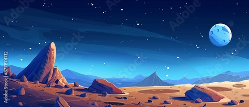 moon space planet surface cartoon vector background galaxy alien outer illustration game fantasy land scene universe crater sky lunar landscape earth ground night blue astronaut rock science world des