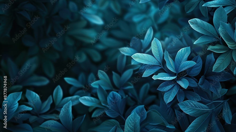 Blue and green leaves on dark background with a depth of field effect Blue and green leaves on dark background with a depth of field effect