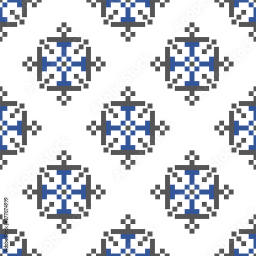Cross Stitch embroidery seamless. Geometric pixel ethnic patterns. American, Mexican,African, mediterranean,nordic,Aztec style.Trendy folk art background design for products, fabric, ,print,decorate.
