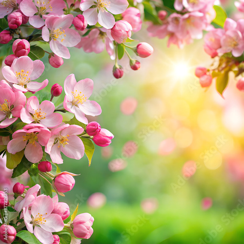Spring cherry blossoms.Sunny morning.