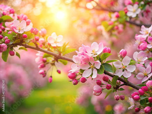 Spring cherry blossoms.Sunny morning.