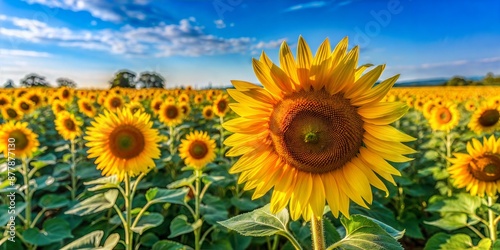 Vibrant Sunflower Field in Full Bloom Under Clear Blue Sky