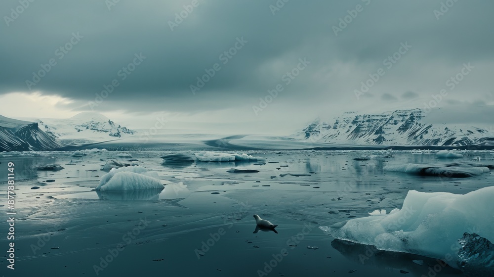 In the lagoon of Jökulsárlón, a curious seal playfully peers above the water's surface, its whiskers glistening under the Icelandic sun.
In the lagoon of Jökulsárlón, a curious seal playfully peers above the water's surface, its whiskers glistening under the Icelandic sun.