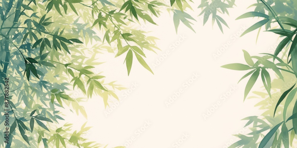 Fototapeta premium watercolor illustration of bamboo leaves on water splash paper background