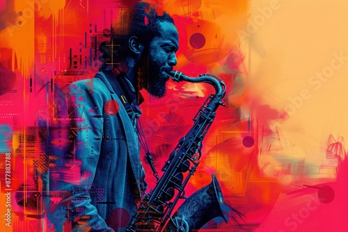 Jazz Band Concert Flyer with Saxophone, Guitar, Piano, and Orchestra Musician Players for Festival or Party Poster Design