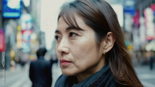 Wallpaper Mural Asian woman serious face on city street Torontodigital.ca