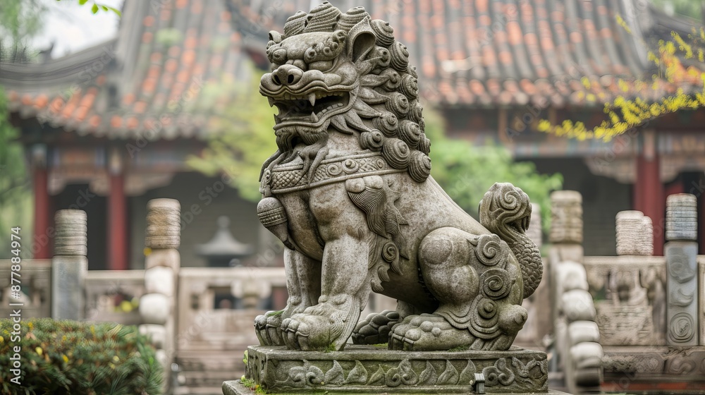 In China, a stone statue featuring a lion and dragon symbolizes traditional cultural motifs and craftsmanship. In China, a stone statue featuring a lion and dragon symbolizes traditional cultural motifs and craftsmanship.