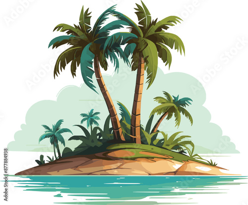 "Tropical Retreat: Vector Illustration of a Small Island with a Palm Tree"