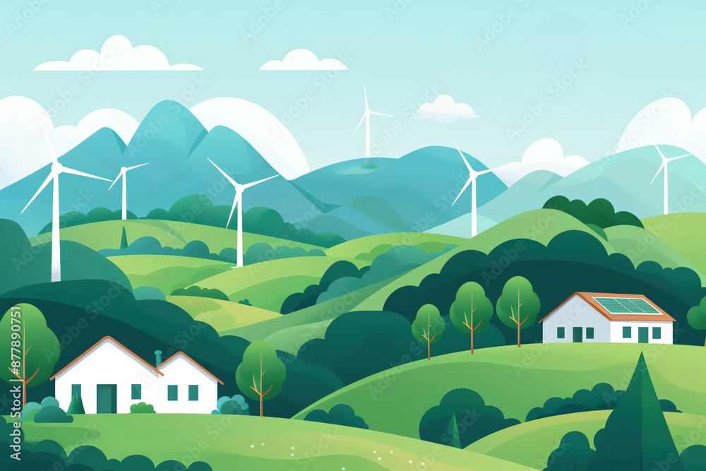 Renewable network, interconnected eco-systems, flat design illustration Renewable network, interconnected eco-systems, flat design illustration