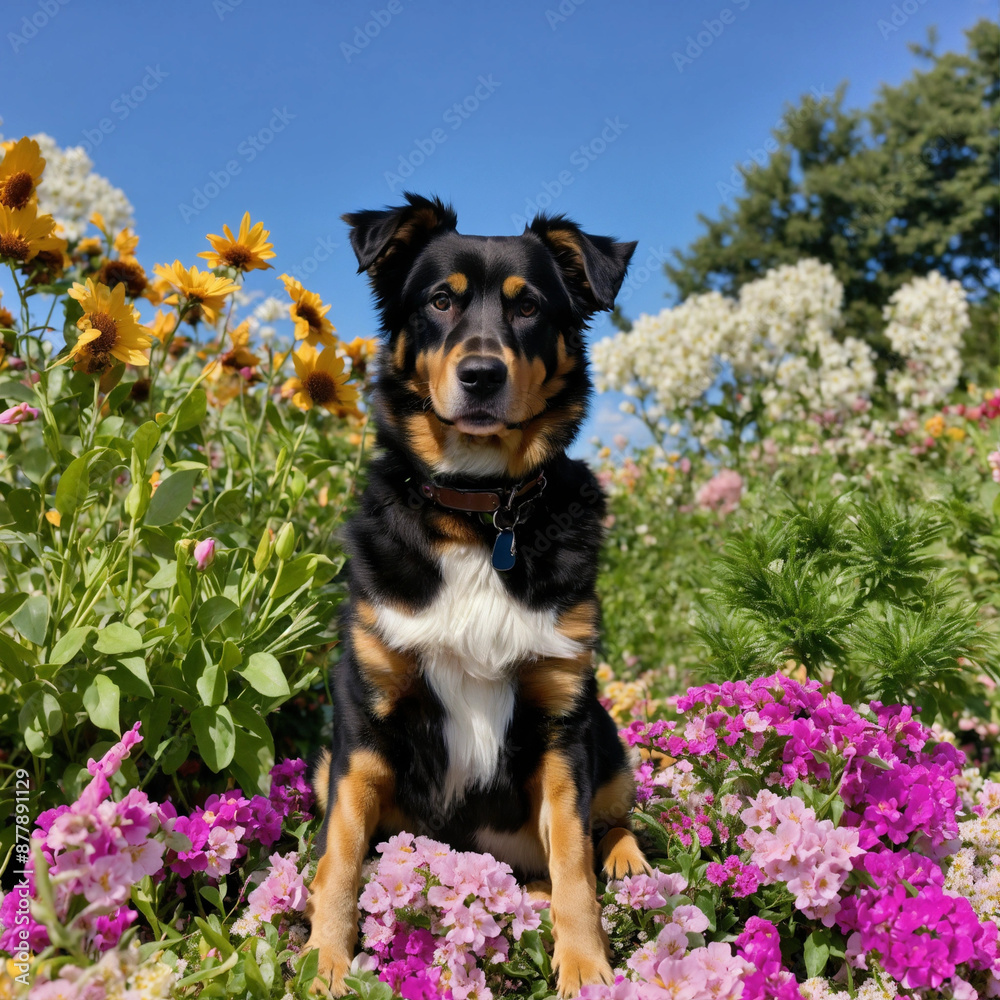 Fototapeta premium dog with flowers