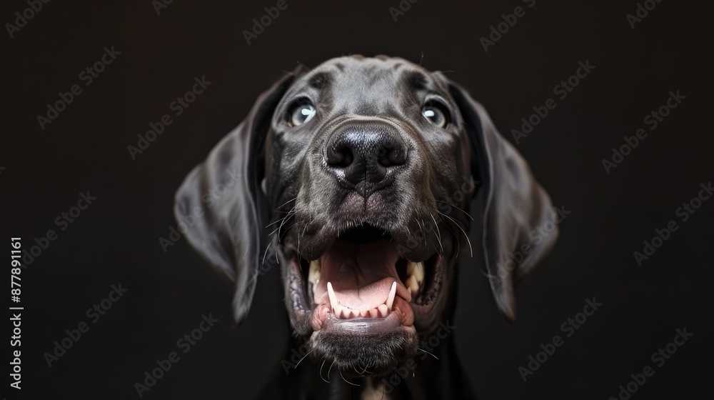 Portrait photography of a cute little Great Dane happy smiling , studio shot isolated on single color background ,editorial style, shoot by DSLR . Portrait photography of a cute little Great Dane happy smiling , studio shot isolated on single color background ,editorial style, shoot by DSLR .