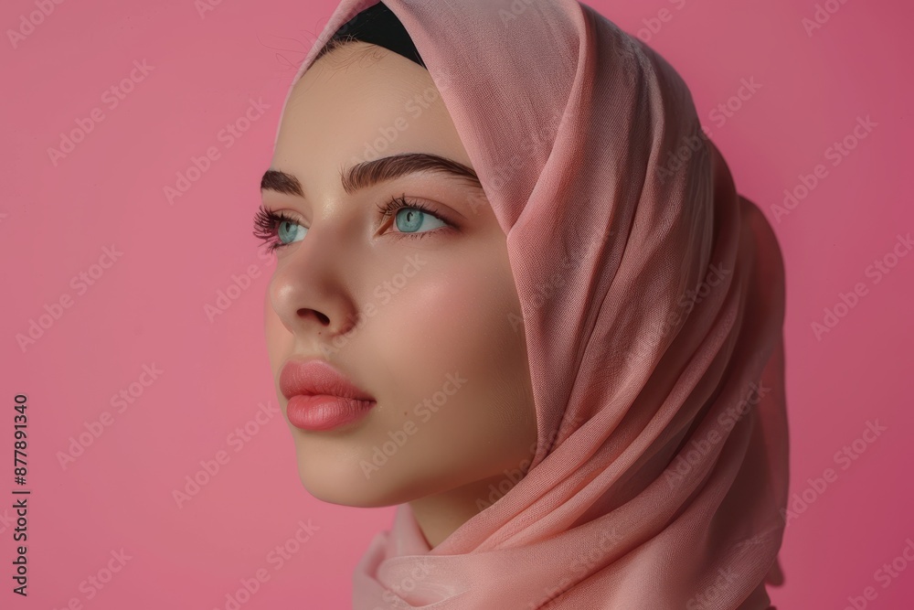 Close-Up Portrait of a Young Woman in a Pink Hijab Close-Up Portrait of a Young Woman in a Pink Hijab