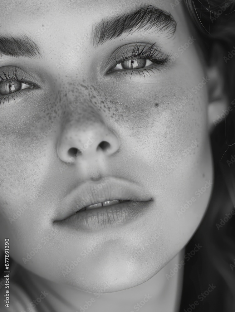 Fototapeta premium A close-up shot of a woman's face with noticeable freckles