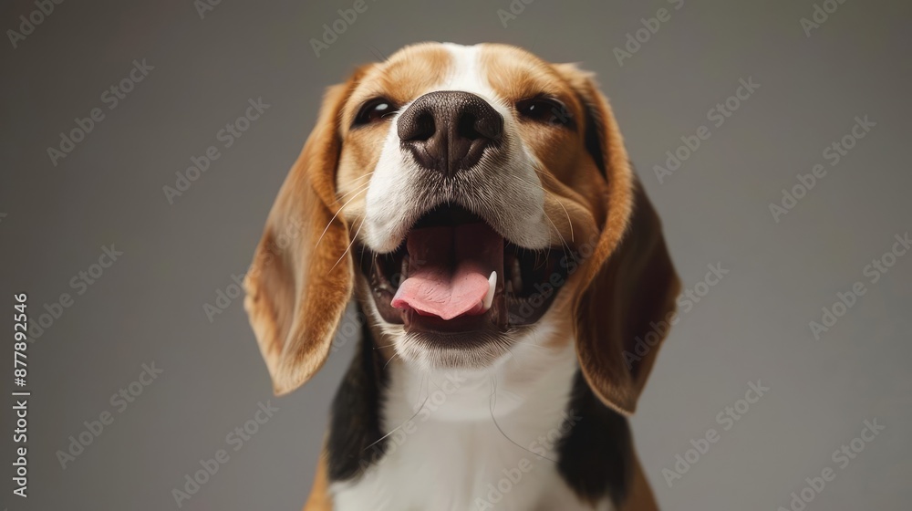 Portrait photography of a cute little Beagle happy smiling , studio shot isolated on single color background ,editorial style, shoot by DSLR . Portrait photography of a cute little Beagle happy smiling , studio shot isolated on single color background ,editorial style, shoot by DSLR .